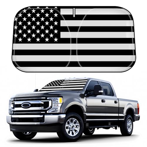 D-Lumina Windshield Sun Shade for 2017-2022 Fo-rd F250 F350 F450 F550 Super Duty 2/4 Door, Front Window Sunshade American Flag Sun Visor Protector Block UV Rays Heat, Foldable 2 Layers 210T Material - size: Silver & Black-Fit 2017-2022 Ford F250 F350