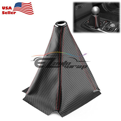EZAUTO WRAP Universal Shift Knob Shifter Boot Cover Carbon Fiber Style Black with Red Stitches PVC Leather MT at Sport PVC Leather - color: Carbon Fiber With Red Stitches