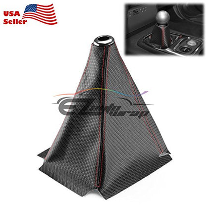 EZAUTO WRAP Universal Shift Knob Shifter Boot Cover Carbon Fiber Style Black with Red Stitches PVC Leather MT at Sport PVC Leather - color: Carbon Fiber With Red Stitches