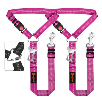 Removable Dog Seat Belt Harness for Car, 3 in 1 Pet Dog Car Seatbelt Leash, Retractable Restraint Secures to Vehicle Headrest & Adjustable Reflective Bungee Dog Seatbelt Tether, Rose - color: 2PCS Rose