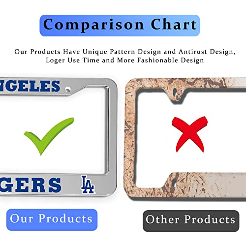 2 Piece License Plate Frames for Dodgers Fan, Anti-Dirty and Rustproof Aluminum Alloy License Plate Frames US Standard License Plate Holder with Screw Caps Set (D-Silver) - color: D-Silver