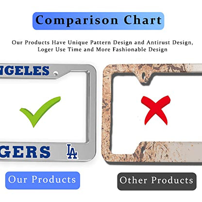 2 Piece License Plate Frames for Dodgers Fan, Anti-Dirty and Rustproof Aluminum Alloy License Plate Frames US Standard License Plate Holder with Screw Caps Set (D-Silver) - color: D-Silver