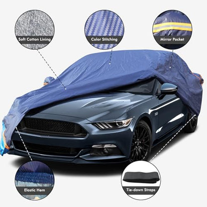 Car Cover Waterproof All Weather, 6 Layers Outdoor Full Exterior Cover Rain Sun UV Snowproof Protection with Zipper Cotton, Mirror Pocket for Ford Mustang - style: Ford Mustang