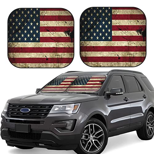American Flag Windshield Sun Shade Foldable 2pcs Car Front Window Sunshade Blocks UV Rays Portable Sun Visor Sun Shield Car Interior Accessiores Universal for Women Men - color: American flag
