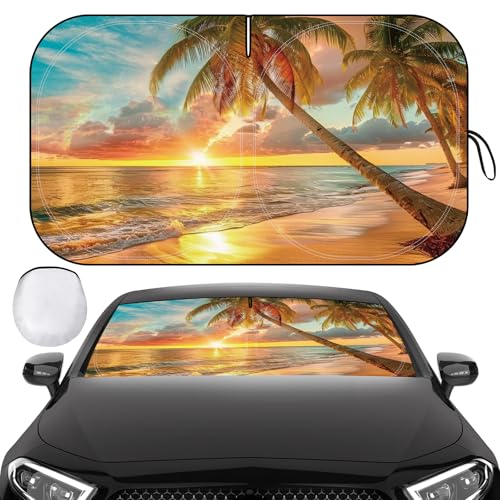 Windshield Sun Shade, Car Sun Shade Windshield, Reflector Sunshade Offers Ultimate Protection for Car Interior, Reflective Polyester Blocks Heat for Sedans, Mini SUVs, Hatchbacks - 57 x 31.5 inches - color: Blue Sky, 57"x31.5"