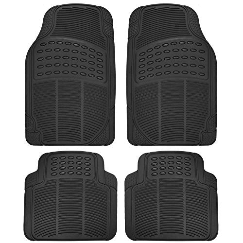 Heavy Duty 4pc Front & Rear Rubber Floor Mats for Car SUV Van & Truck - All Weather Protection Universal Fit