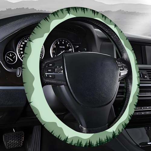 Steering Wheel Covers for Car, Truck, and SUV, Cute Non-Slip Breathable Elastic Steering Wheel, Car Accessories, Universal 15 Inch Leather Cover for Men Women Mountain Landscape - color: Mountain Landscape