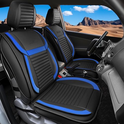 LINGVIDO Full Set Car Seat Covers, Faux Nappa Leather, Airbag Compatible and Waterproof Protectors for Sedans SUVs, Breathable Interior for Active Families, Pets, and Commuters (5 Seats, Black/Blue) - color: Black+Blue, size: Full set