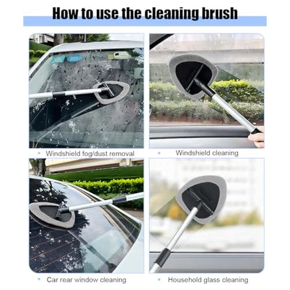 Car Windshield Cleaner Tool, Vehicle Window Detailing Cleaning Kit with Extendable Handle & 4 Washable Microfiber Pad, Auto Glass Wiper Cleaner for Exterior & Interior, Universal Fit (Gray) - color: Gray