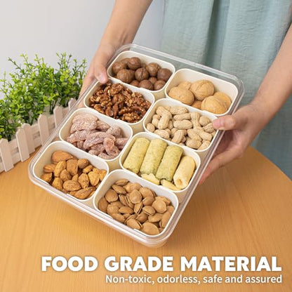 Divided Serving Tray with Lid and Handle,8 Compartments Snacks Box,Snack Fruit Tray,Veggie Tray,Portable Platter for Candy Fruits Nuts Snack Party Entertaining Picnic(2 PCS) - color: 2pcs Serving Tray