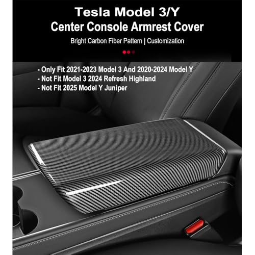 Tesla Model 3 / Y Arm Rest Cover & Center Console Cover, Compatible with 2017-2023 Model 3 and 2020-2024 Model Y, ABS Material Scratch Resistant (Gloss Carbon Fiber Pattern) - color: Gloss Carbon Fiber Pattern, size: Model 3/Y