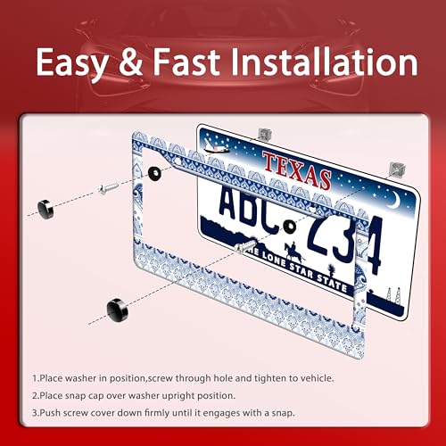 Blue White Boho License Plate Frame Mandala License Plate Holders Funny Stainless Steel Auto Accessory 2 Hole with Screws Universal Us Car License Plate Frames 6.3x12.3 Inch - color: Blue White Boho Mandala