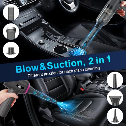 KMM Handheld Car Vacuum Cleaner, 4 in 1 Vacuum Cleaner 16000Pa Air Duster, 3-Speed Adjustable 120W High Power Vacuum Cleaner with LED Light and Multi-Nozzles for Car, Home, Office, Pet - color: Gray