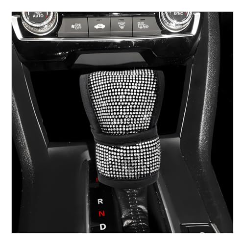 povtii Diamond Car Shift Knob Cover, Shining Crystal Car Gear Shifter Leather Protective Cover, Diamond Encrusted Hand Shifter for Auto and Truck, Decorative Car Accessories (White) - color: White