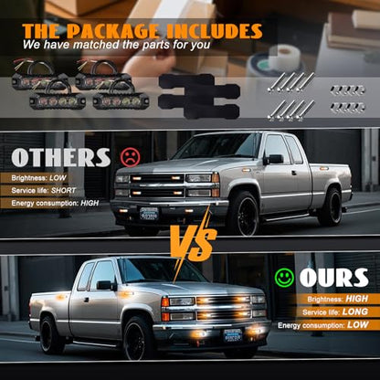 4PCS LED Emergency Strobe Lights 4 LED Amber White Surface Mount Flashing Lights Emergency Strobe Grille Beacon Hazard Warning Lights for Trucks Car Vehicles Trailer ATV RV SUV Tow 12V-24V - color: Amber/White