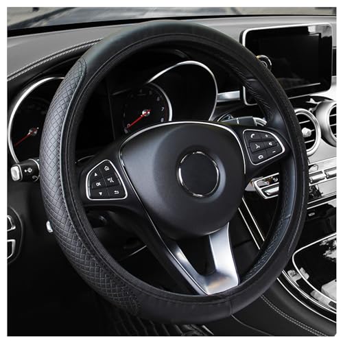 Leather Steering Wheel Cover,Anti Slip Car Steering Wheel Cover for Car Decorations & Steering Wheel Protections,Universal 15Inch Wheel Cover Car Interior Accessories for Men & Women (Black) - color: Black