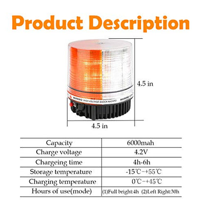 Amber/White Wireless Rotating Beacon Orange Battery Led Strobe Warning Light Roof Top Plow Hazard Flash Emergency Lights 12V with Magnetic Base Mount and Rechargeable Plug(Yellow/White, 18 LED) - color: Amber/White