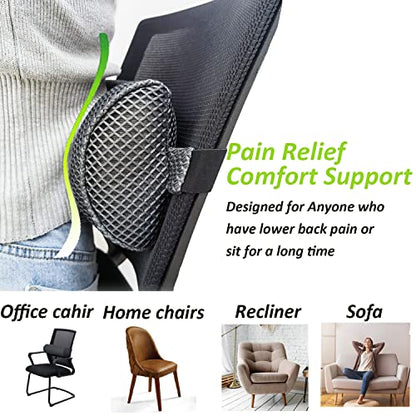 Esme L&H Lumbar Roll for Office Chair Car Seat, Breathable 3D Fabric Back Support Roll for Lower Back - D-Shape Lumbar Roll Pillow with Elastic Strap Lumbar Support Pillow for Office Chair