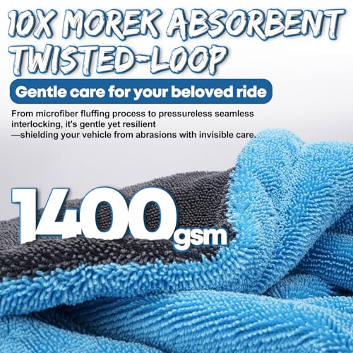 Metyond 48”x24” Car Drying Towel for Full-Sized SUV, Dual Sided Microfiber Car Cleaning Towel with Twisting Yarn Technique, 1400GSM Super Absorbent Scratch-Free, Machine Washable (Dark Gray - Blue)