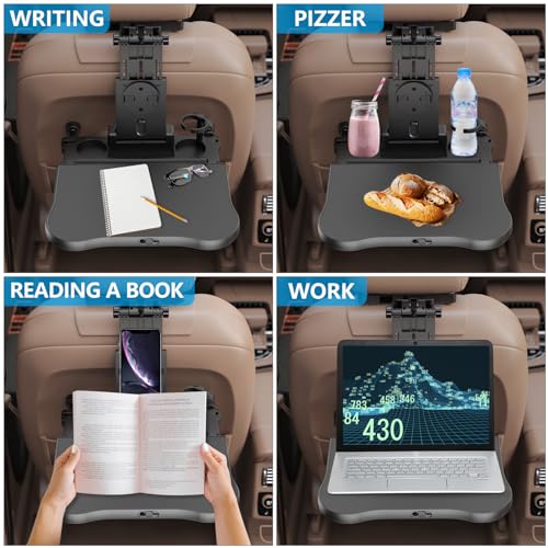 Car Seat Tray Table - Foldable Car Kids Passenger Roadtrip Eating Food Backseat Travel Trays Dinning Working Laptop Desk with Non-Slip Pad/Phone/Tablet Holder - size: 17.7" * 15.2"