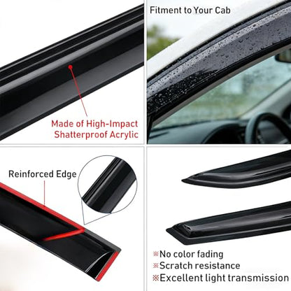 Tape On Rain Guards Window Visors Deflectors for 2007-2013 Chevrolet(Chevy) Silverado & GMC Sierra 1500/2500HD/3500HD Extended Cab,Side Window Rain Guards Vent Visors,4-Piece Set - size: For Silverado/Sierra Extended Cab 2007-2013