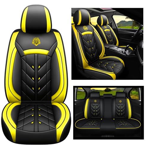 Comfortable Leather Auto Car Seat Covers 5 Seats Full Set Universal Fit (Black & Yellow) - color: Black & Yellow