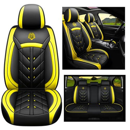 Comfortable Leather Auto Car Seat Covers 5 Seats Full Set Universal Fit (Black & Yellow) - color: Black & Yellow