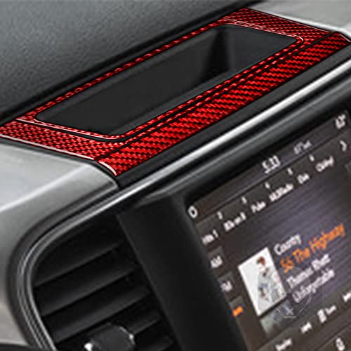 Top Panal of Center Console Navigation GPS Radio Panel Trim Interior Accessories Compatible with Dodge Ram 1500/2500/3500 2013 2014 2015 2016 2017 2018 Red Real Carbon Fiber - color: Red 9