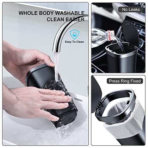 Mini Car Trash Can with Lid, Cup Holder Trash Can for Car with 3 Rolls Mini Trash Bags, Waterproof Small Car Garbage Can for Car Home Office Desk Bedroom -Square Black