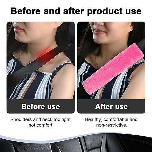 Ziciner 2 Packs Car Seatbelt Covers Shoulder Pad, Universal Soft Faux Sheepskin Shoulder Cover for Comfortable Driving, Fluffy Seat Belt Protector Help to Protect Your Neck and Shoulder (Pink) - color: Pink