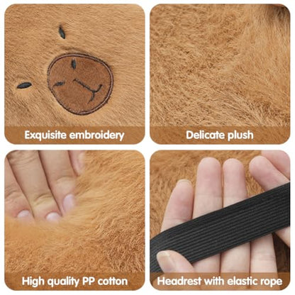 LYFJMUS 4 Pack Plush Capybara Car Headrest Pillow and Lumbar Support Pillow Kawaii Plushies Capybara Stuffed Headrest Cute Car Decor for Car Driving (Style B) - style: Style B