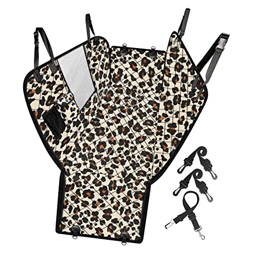 Femuar Dog Car Seat Cover, Waterproof Nonslip Pet Seat Cover for Back Seat with Storage Pockets Mesh Visual Window, Heavy Duty Scratchproof Pet Dog Seat Cover Hammock for Cars Trucks and SUVs - color: Leopard Print, size: Standards(54"W x58"L)