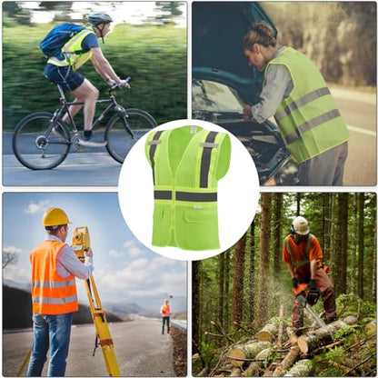 High Visibility Reflective Safety Vest with Zipper and Pockets grass green,M - color: Grass Green, size: Medium