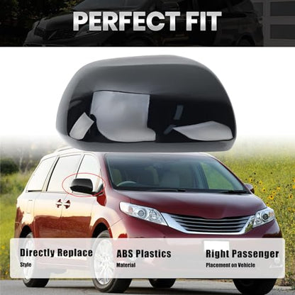 Compatible with 2012-2020 Toyota Sienna Right Side Mirror Cover Cap, Black Passenger Side Clip-on Mirror Cap Replacement Without Turn Signal Light Replaces for 87915-08021-C2 - color: Right Black