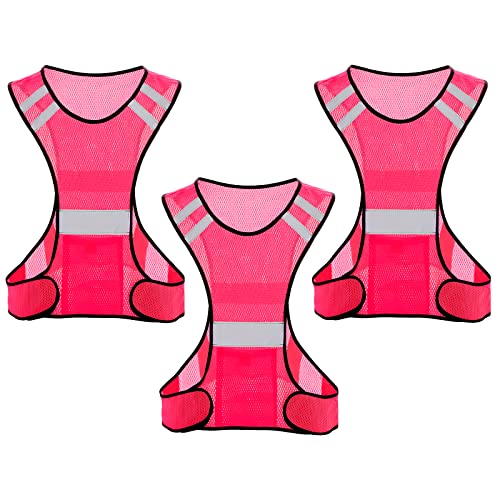 TCCFCCT Reflective Running Vest, High Visibility Running Gear with Large Pocket - color: 3 Pack Mesh Pink