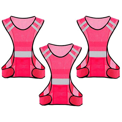 TCCFCCT Reflective Running Vest, High Visibility Running Gear with Large Pocket - color: 3 Pack Mesh Pink