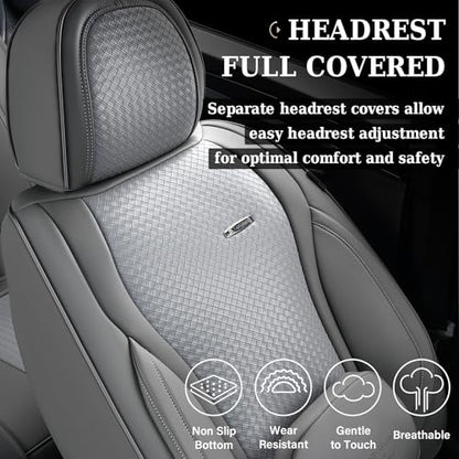 Coverado Seat Covers, Car Seat Covers Front Seats, Waterproof Nappa Leather Auto Seat Cover with Lumbar Head Pillow, Gray Seat Covers Carseat Cover Universal Fit for Most Cars - color: Gray（Pillow）, size: Front
