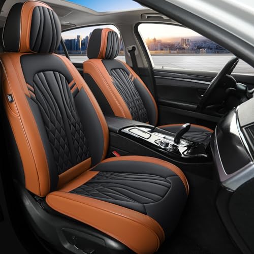 MINGBRON Car Seat Covers Front Seats, Car Seat Protector Waterproof, Car Seat Cushion Nappa Leather, Driver Seat Cover Brown Carseat Cover Universal Fit for Most Cars Brown&Black - color: Black&Brown, size: 2 Seat Covers (Front Only)
