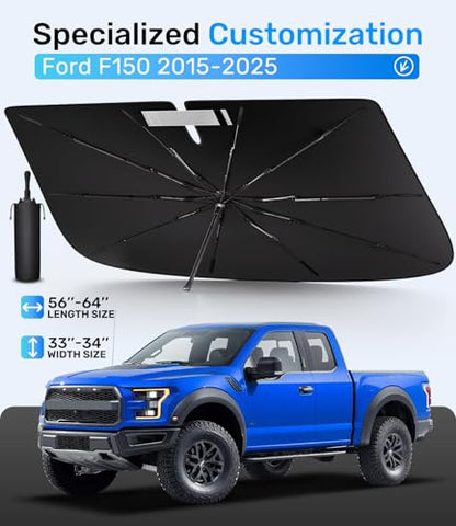 Zanch Upgrade Windshield Sun Shade, Custom Fit for Ford F150 2015-2025 [Titanium-Silver Reflective Coating] Blocks 99% UV & Heat, Sunshade Umbrella for F150 2015 ... 2022 2023 2024 2025 - size: For Ford F150 (2015-2025)