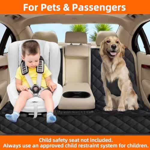 Bark Lover Dog Car Seat Cover for Back Seat, Upgraded Thickened Matte Fabric, Waterproof Backseat Protector, Non-Slip Rear Seat Cover for Dogs & Kids, Armrest Compatible, Fits Most Cars SUVs & Trucks - color: Black2-DZ