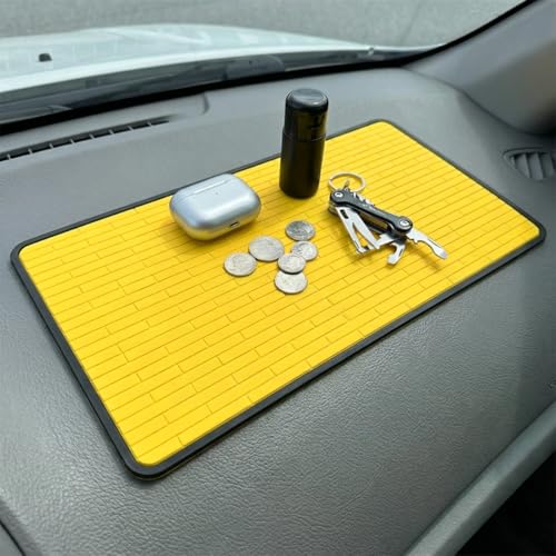 Car Dashboard Anti-Slip Pad, 10.43'' x 5.7'' Universal Sticky Gel Adhesive Mat, Multifunctional Auto Interior Gripping Mat for Phones/Sunglasses/Keys/Coins/GPS/Electronic Devices(Yellow) - size: Yellow