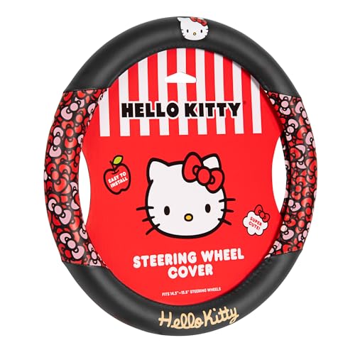 Hello Kitty Steering Wheel Cover, Official Sanrio Car Steering Wheel Cover with Universal Size 14.5-15.5, Cute Black for Women, Hello Kitty Car Accessories (Hello Kitty Bows) - style: Hello Kitty Bows