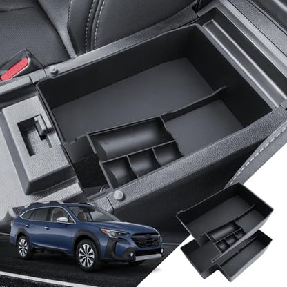 for Outback 2pcs Center Console Organizer Subaru Outback & Legacy 2021-2024 2025 Accessories Armrest Tray Middle Storage Box Insert Container Durable ABS Plastic (Upper & Lower 2 Packs Black) - size: For 2021-2026 Subaru Outback & Legacy