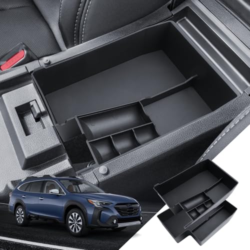 for Outback 2pcs Center Console Organizer Subaru Outback & Legacy 2021-2024 2025 Accessories Armrest Tray Middle Storage Box Insert Container Durable ABS Plastic (Upper & Lower 2 Packs Black) - size: For 2021-2026 Subaru Outback & Legacy