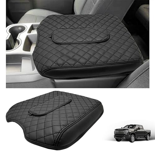 Center Console Cover for Chevy Silverado/GMC Sierra Accessories 2019-2023 2024 2025 2026 Armrest Cover Middle Console Armrest Lid Leather Protector Pad Zip Only for Jump Seat Console (Black Stitches) - color: Blue Stitches