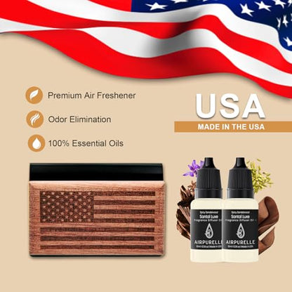 AirPurelle Car Air Freshener with Metal Clip Wood Air Freshener, 100 Days Long Lasting Spicy Sandalwood Scent, Includes 2x 10ML Refills, 0.68 FL OZ, Made in USA, Car Auto Accessories - size: 0.68 Ounce (Pack of 1)