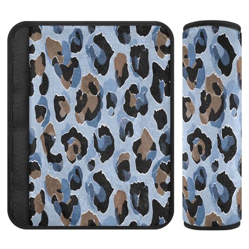 Bolaz Light Blue Leopard Cheetah Soft Seat Belt Cover Pad Seatbelt for Baby Kids Cushion Shoulder Strap Pads Flannel 2Pcs - color: Light Blue Leopard cheetah, size: Small