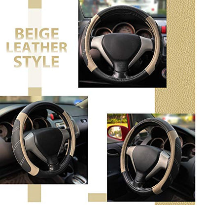 Elantrip Steering Wheel Cover Leather 15 1/2 to 16 inch Universal Large Soft Grip Breathable for Car Truck SUV Jeep Anti Slip Beige - color: Black and Beige, size: 15 1/2 - 16 Inch