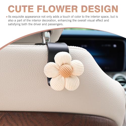 Downhill 2 PCS Car Headrest Hooks, Cute Flower Car Seat Storage Hook, Portable Car Seat Storage Hooks, Universal Car Seat Accessory, Suitable for Wallets and Bag Outer Covers (Beige)