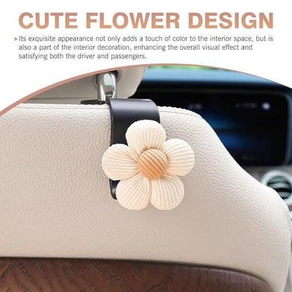 Downhill 2 PCS Car Headrest Hooks, Cute Flower Car Seat Storage Hook, Portable Car Seat Storage Hooks, Universal Car Seat Accessory, Suitable for Wallets and Bag Outer Covers (Beige)